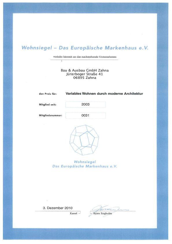 Zertifikate von Zahnabau - BAU UND AUSBAU GmbH in Zahna-Elster in der Region Lutherstadt Wittenberg