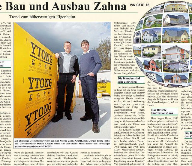 Presseartikel von Zahnabau - BAU UND AUSBAU GmbH in Zahna-Elster in der Region Lutherstadt Wittenberg