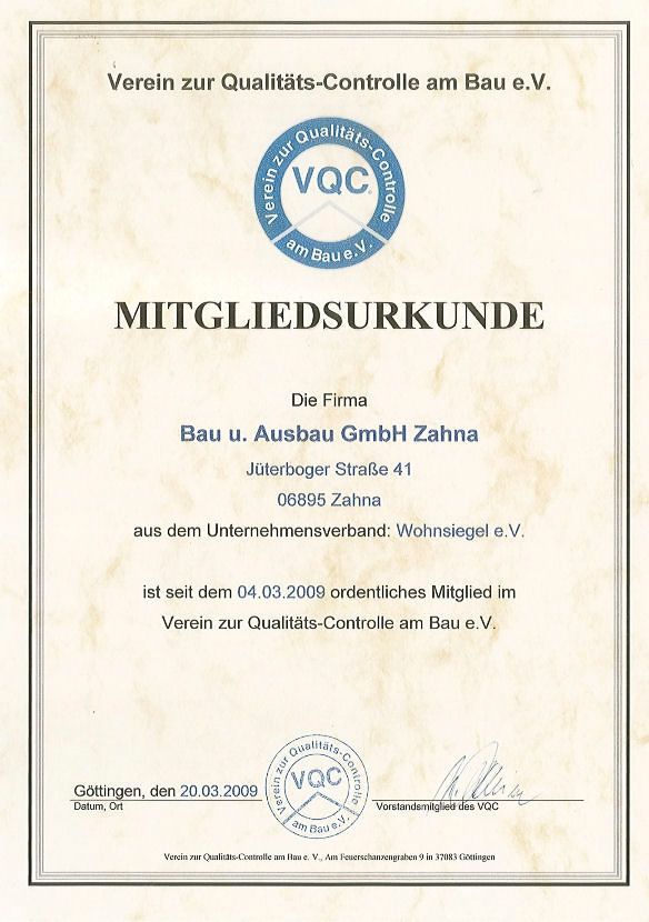 Zertifikate von Zahnabau - BAU UND AUSBAU GmbH in Zahna-Elster in der Region Lutherstadt Wittenberg